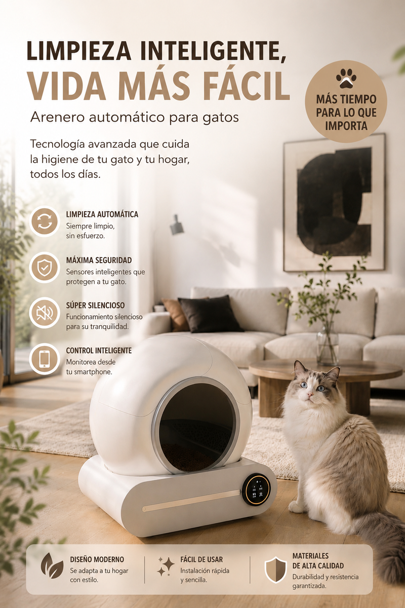 Arenero Inteligente Autolimpiable para Gatos